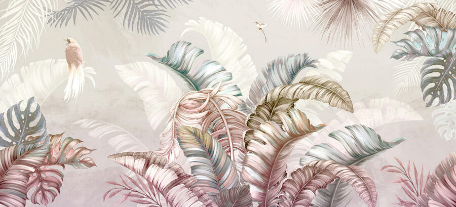 Feuillage tropical avec des oiseaux délicats Feuillage tropical avec des oiseaux délicats