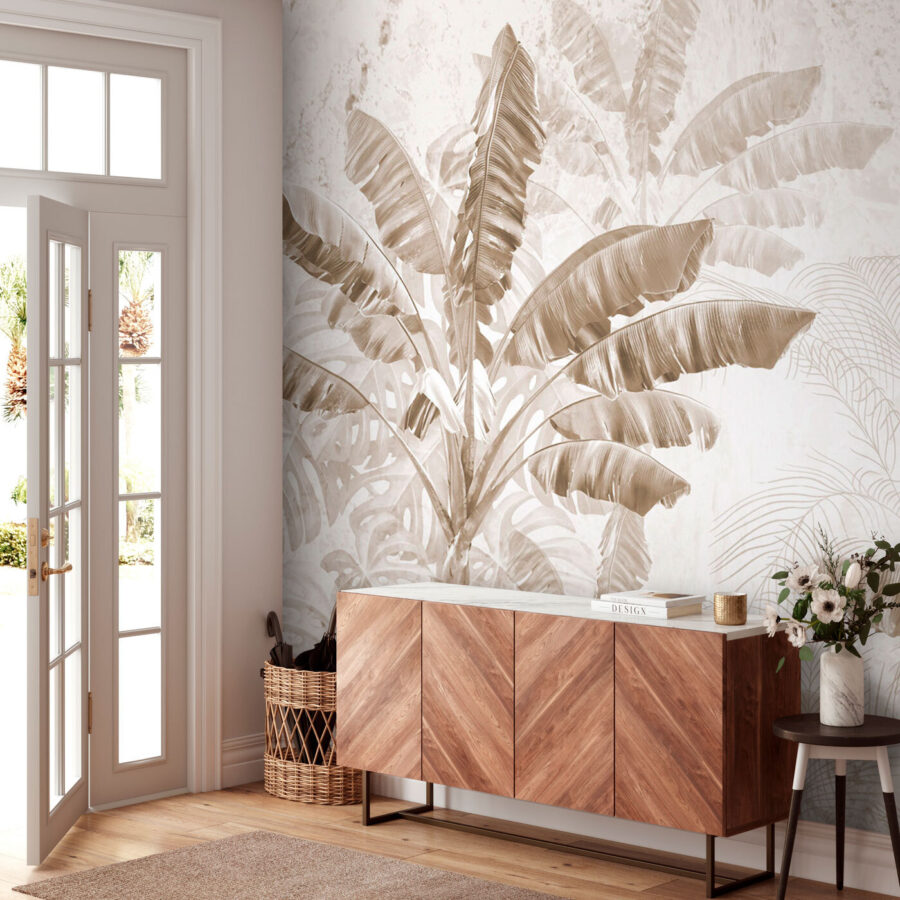 Feuilles tropicales en camaïeu doux