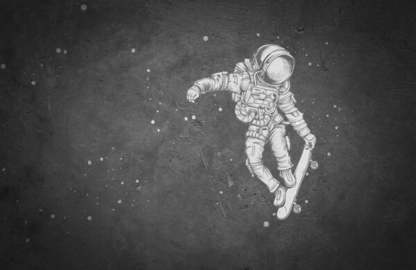 Dessin d'un astronaute sur un skateboard Dessin d'un astronaute sur un skateboard