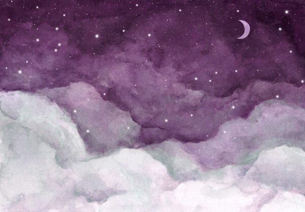 Un ciel violet avec des nuages et des étoiles Un ciel violet avec des nuages et des étoiles