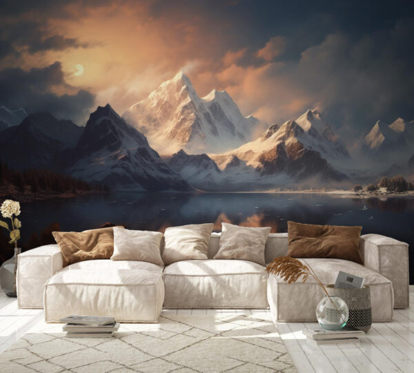 Mountain range with a body of water Mountain range with a body of water