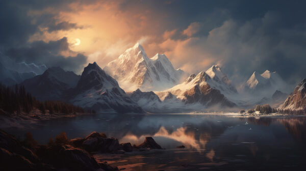 Mountain range with a body of water Mountain range with a body of water