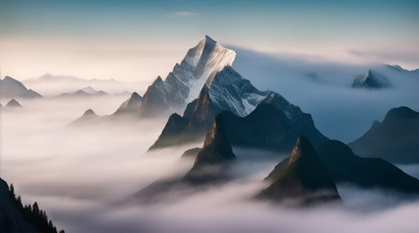 Chaîne de montagnes avec nuages Chaîne de montagnes avec nuages
