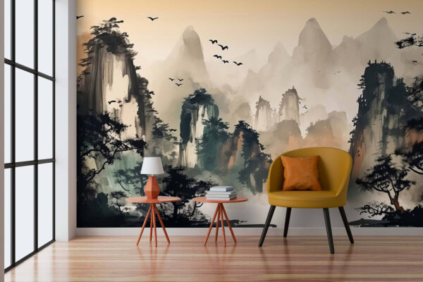 Peinture de montagnes et d'arbres Peinture de montagnes et d'arbres