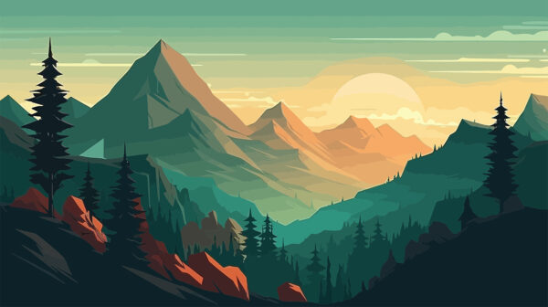 Un paysage de montagnes et d'arbres Un paysage de montagnes et d'arbres