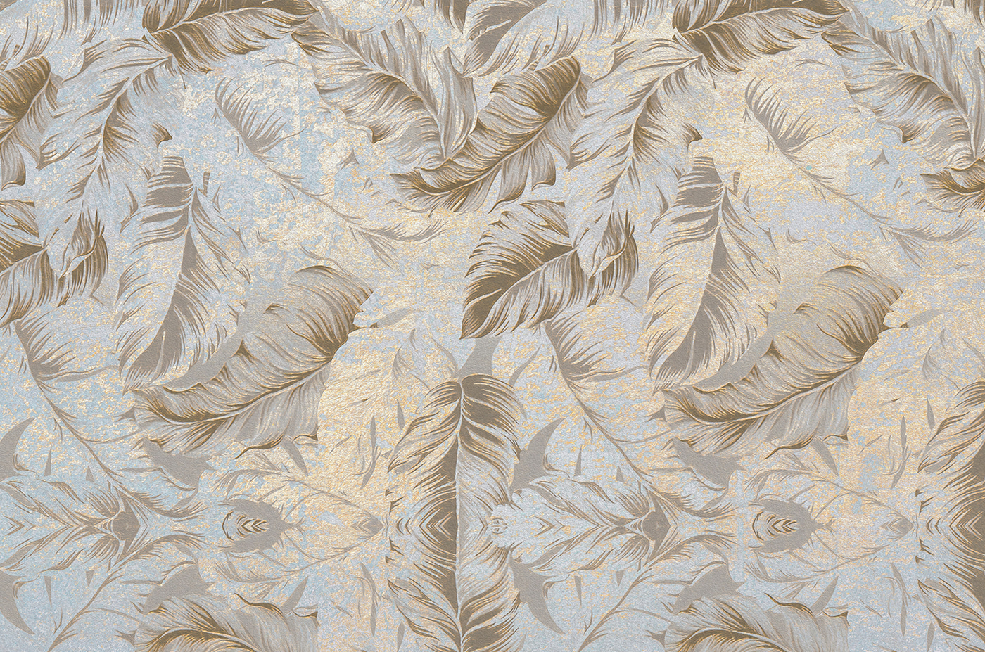 Papier peint Élégant motif de feuilles sur fond bleu. : u95937 - Tapeko.fr