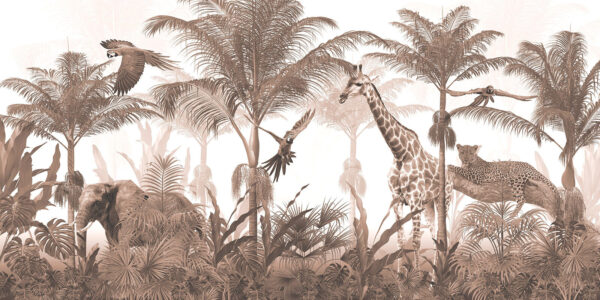 Girafes et perroquet dans une forêt Girafes et perroquet dans une forêt