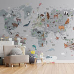 Papier peint Carte du monde avec animaux