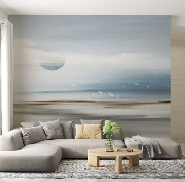 Paysage avec des oiseaux volant à l'horizon Paysage avec des oiseaux volant à l'horizon