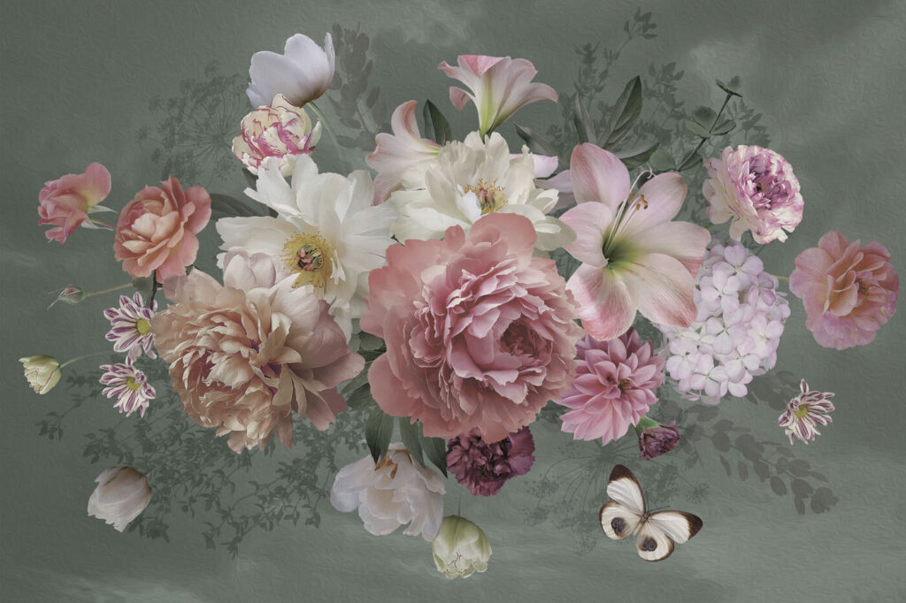 Groupe de fleurs avec un papillon Groupe de fleurs avec un papillon