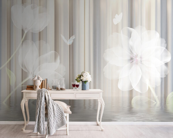 Fleurs blanches et papillons dans une pièce Fleurs blanches et papillons dans une pièce