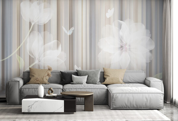 Fleurs blanches et papillons dans une pièce Fleurs blanches et papillons dans une pièce