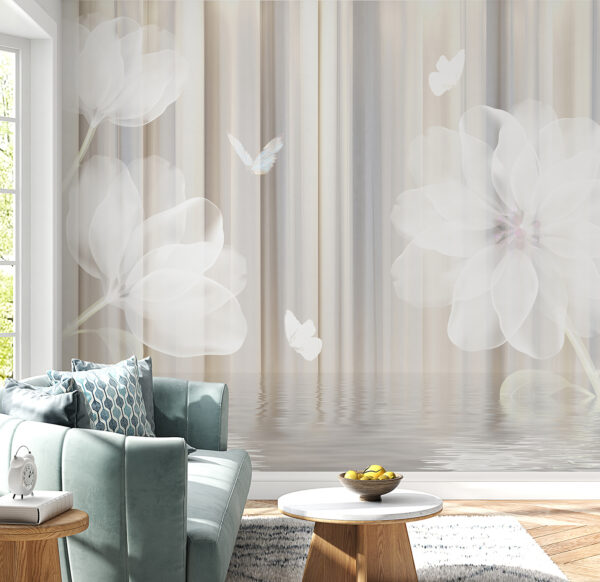 Fleurs blanches et papillons dans une pièce Fleurs blanches et papillons dans une pièce