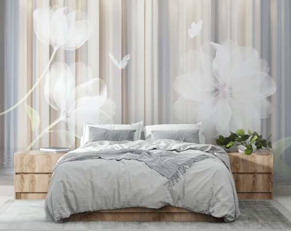 Fleurs blanches et papillons dans une pièce Fleurs blanches et papillons dans une pièce