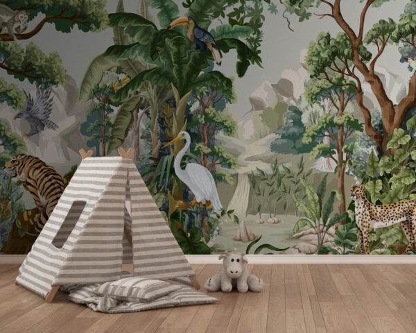 Papier peint avec une scène de jungle Papier peint avec une scène de jungle