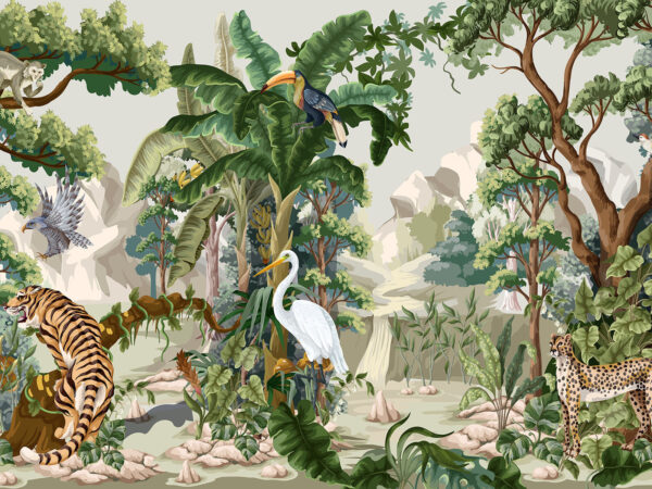 Papier peint avec une scène de jungle Papier peint avec une scène de jungle