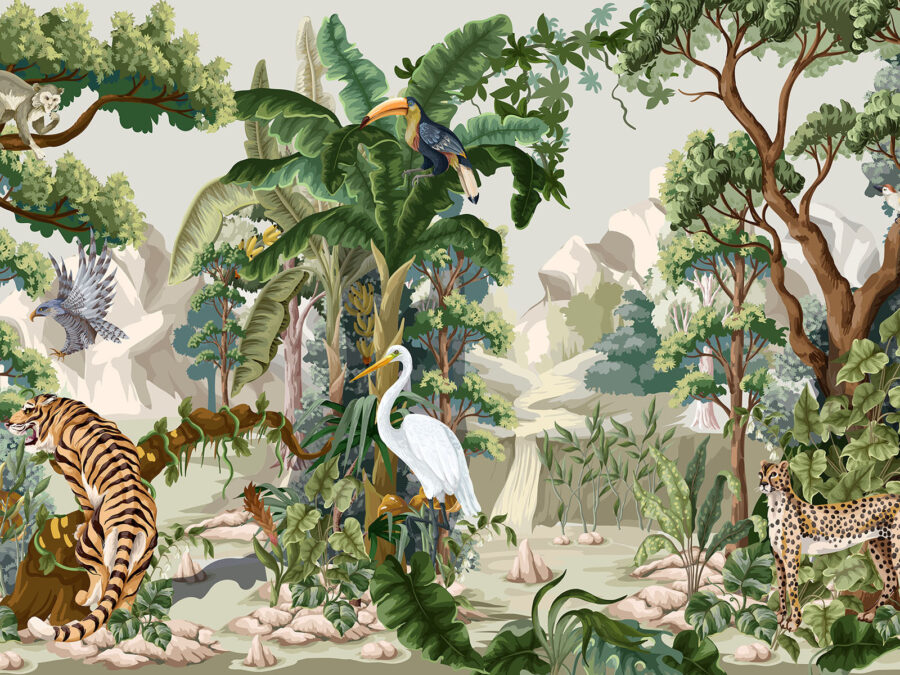 Papier peint avec une scène de jungle