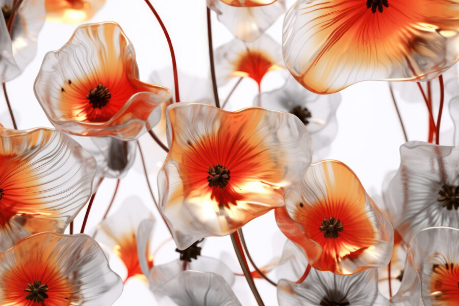 Groupe de fleurs en verre