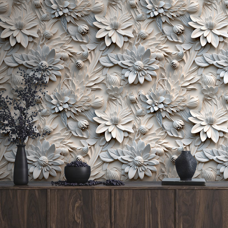 Motif de fleurs blanches sur un mur