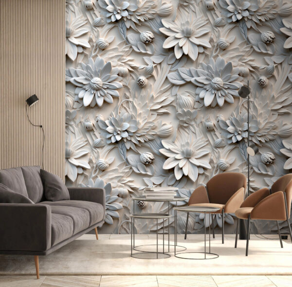 Motif de fleurs blanches sur un mur Motif de fleurs blanches sur un mur