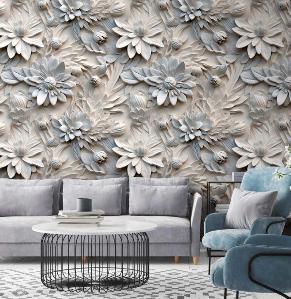 Motif de fleurs blanches sur un mur Motif de fleurs blanches sur un mur