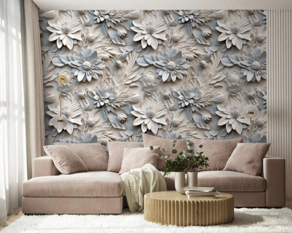 Motif de fleurs blanches sur un mur Motif de fleurs blanches sur un mur