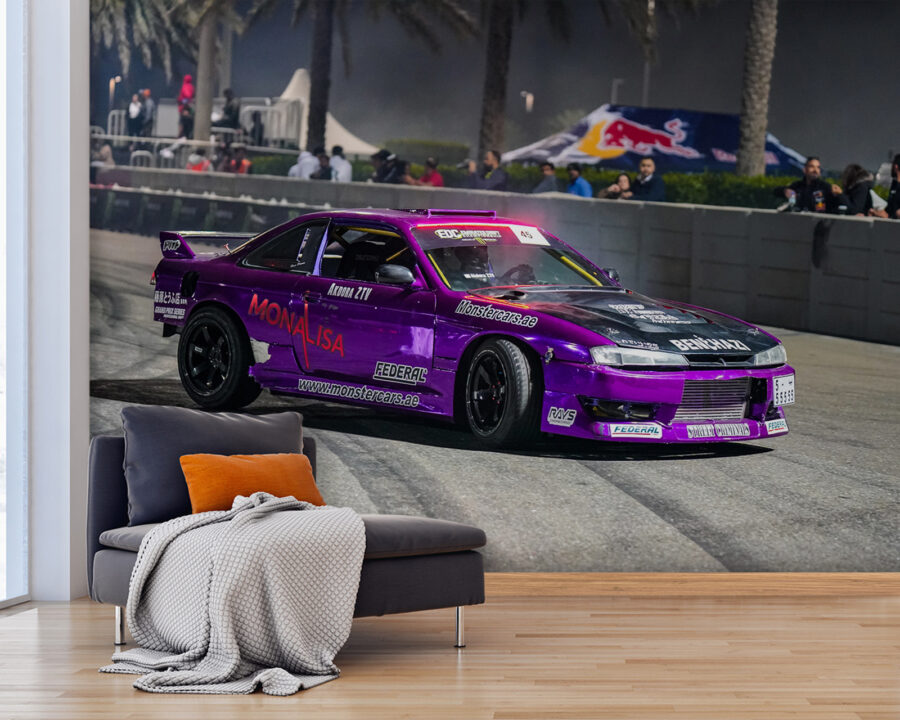 Voiture violette sur une piste Voiture violette sur une piste