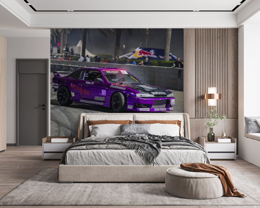 Voiture violette sur une piste Voiture violette sur une piste