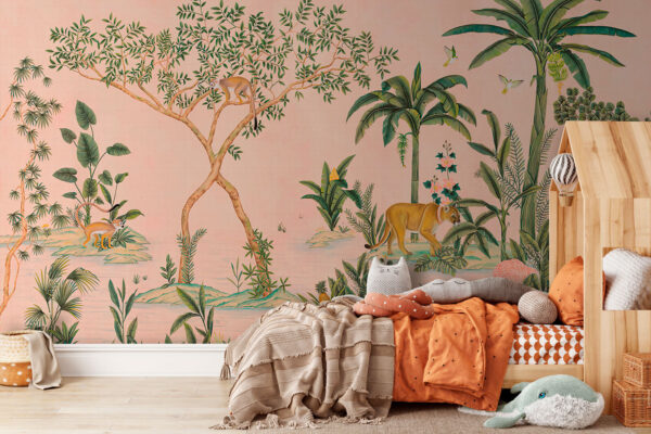 Papier peint avec des animaux et des arbres Papier peint avec des animaux et des arbres