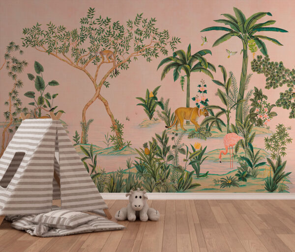 Papier peint avec des animaux et des arbres Papier peint avec des animaux et des arbres