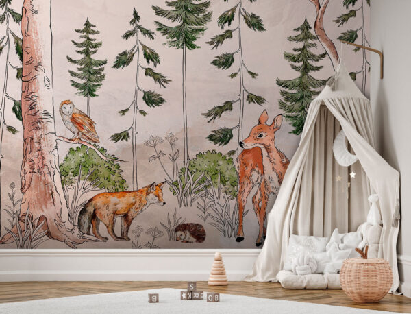Peinture murale avec animaux et arbres Peinture murale avec animaux et arbres