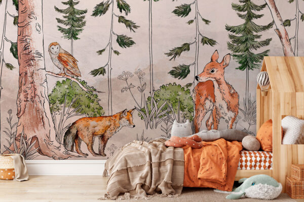 Peinture murale avec animaux et arbres Peinture murale avec animaux et arbres