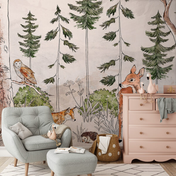 Peinture murale avec animaux et arbres Peinture murale avec animaux et arbres