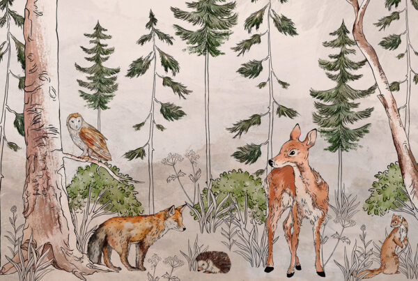 Peinture murale avec animaux et arbres Peinture murale avec animaux et arbres