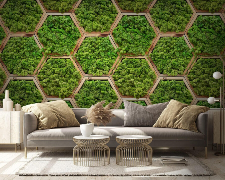 Mur de plantes en hexagones Mur de plantes en hexagones