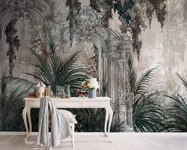 Peinture d'une arche en pierre avec des plantes Peinture d'une arche en pierre avec des plantes