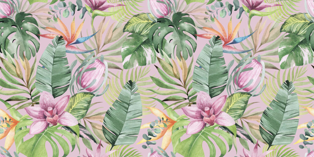 Motif de feuilles et de fleurs tropicales Motif de feuilles et de fleurs tropicales