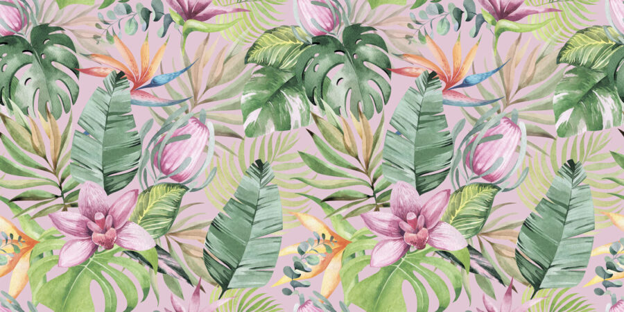 Motif de feuilles et de fleurs tropicales