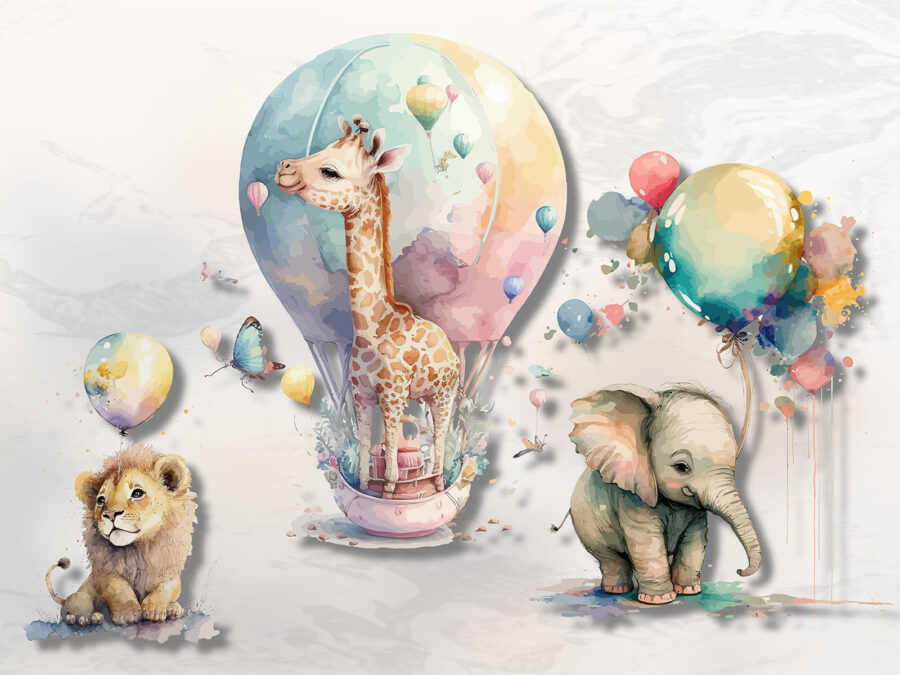 Groupe d'animaux avec des ballons