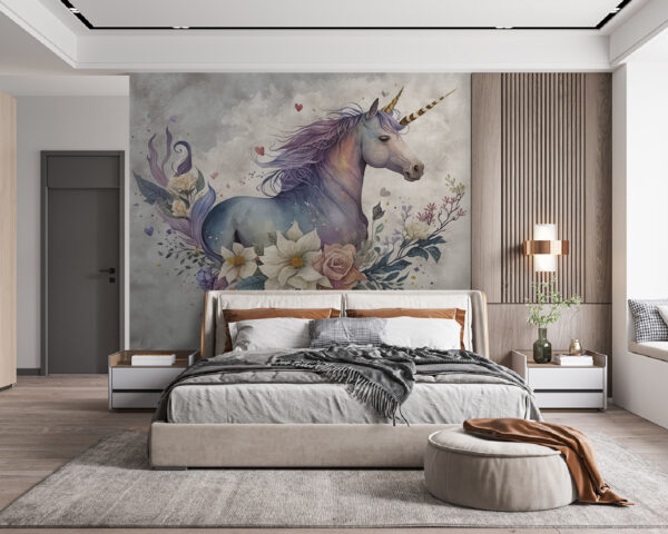 Une licorne avec des fleurs et des feuilles Une licorne avec des fleurs et des feuilles