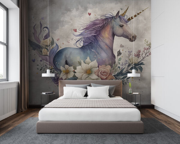 Une licorne avec des fleurs et des feuilles Une licorne avec des fleurs et des feuilles