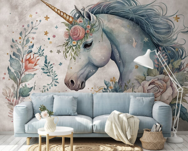 Licorne avec fleurs et feuilles Licorne avec fleurs et feuilles