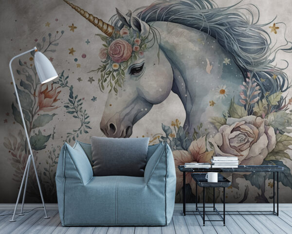 Licorne avec fleurs et feuilles Licorne avec fleurs et feuilles