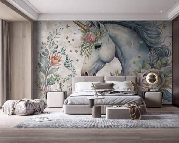 Licorne avec fleurs et feuilles Licorne avec fleurs et feuilles