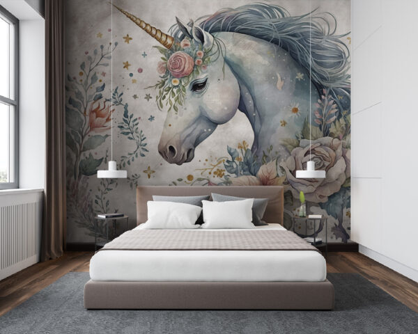 Licorne avec fleurs et feuilles Licorne avec fleurs et feuilles