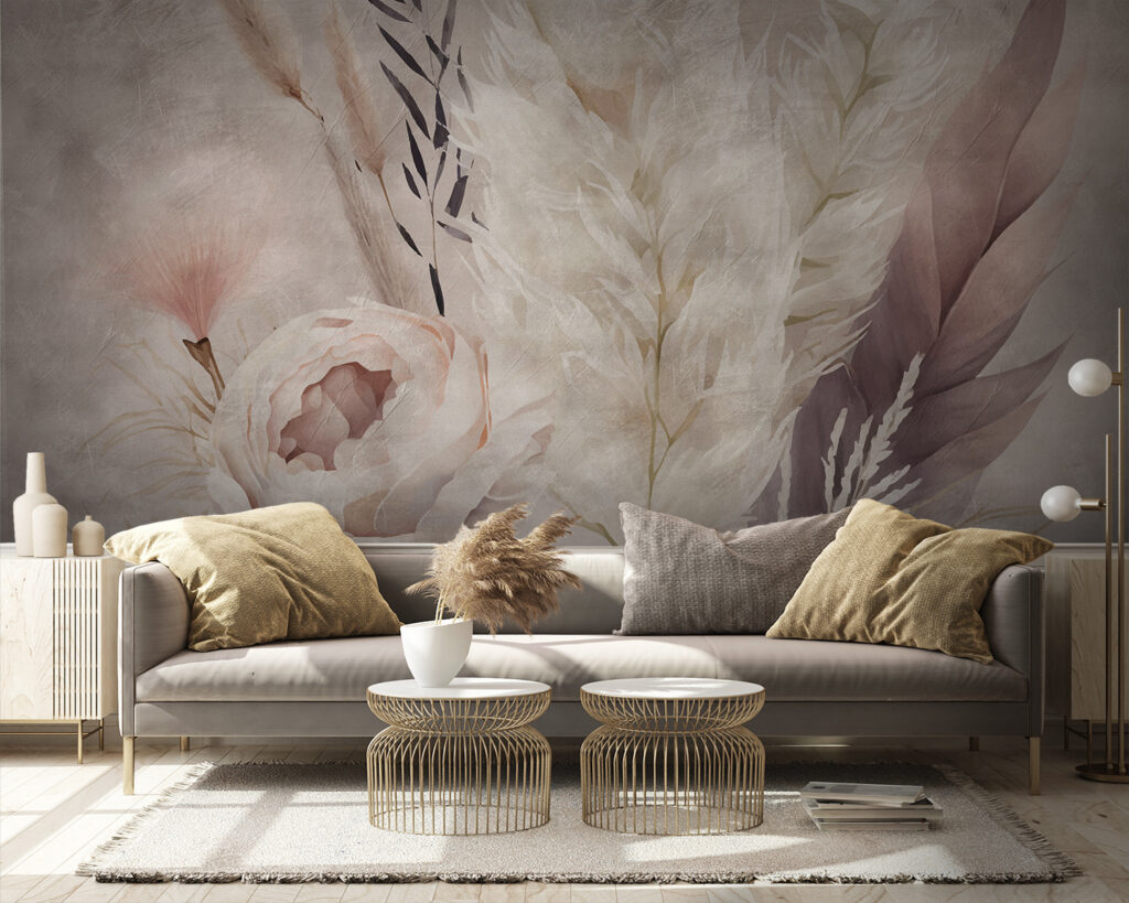 Painting of flowers and feathers Painting of flowers and feathers