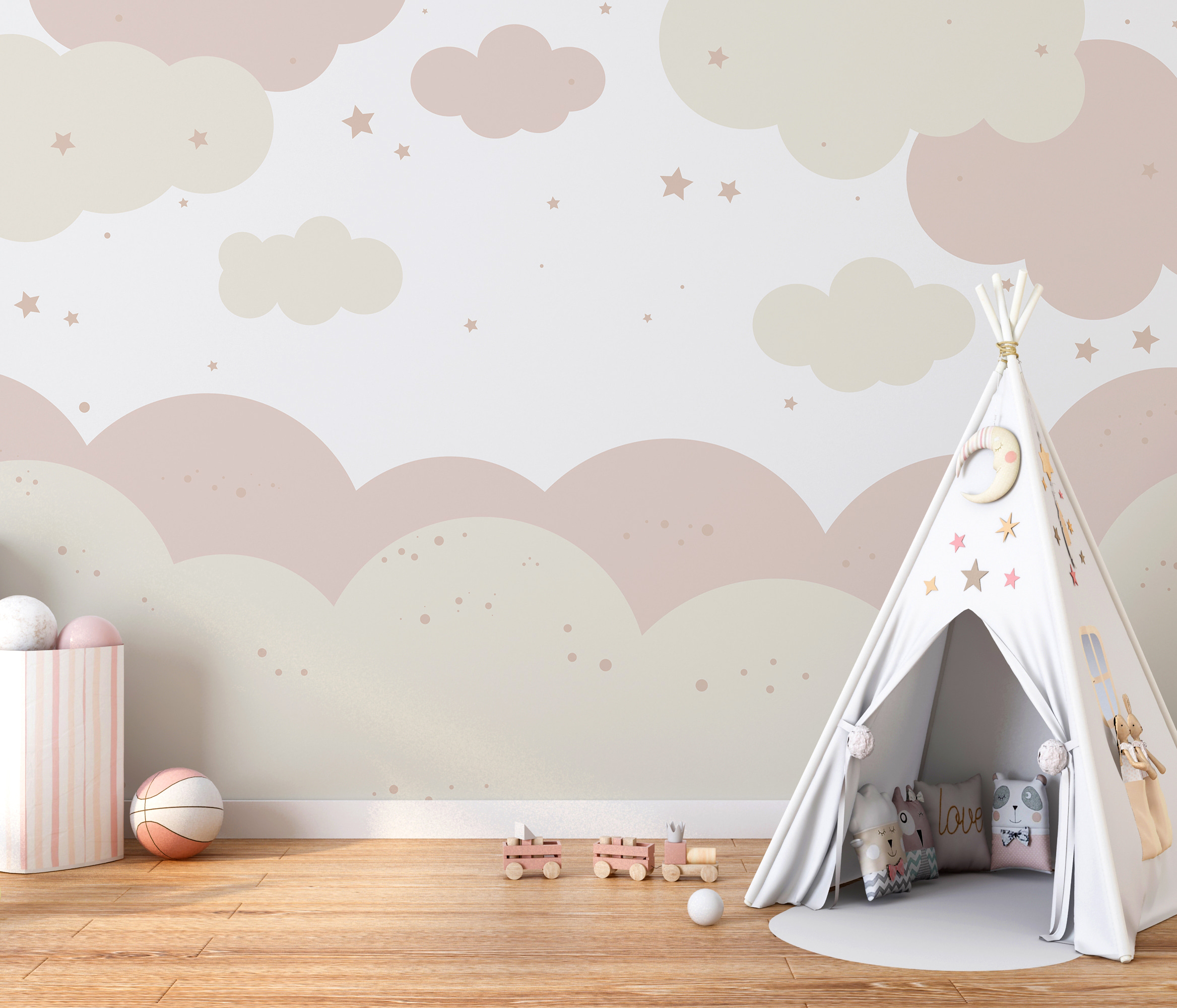 Pink and white clouds and stars Pink and white clouds and stars