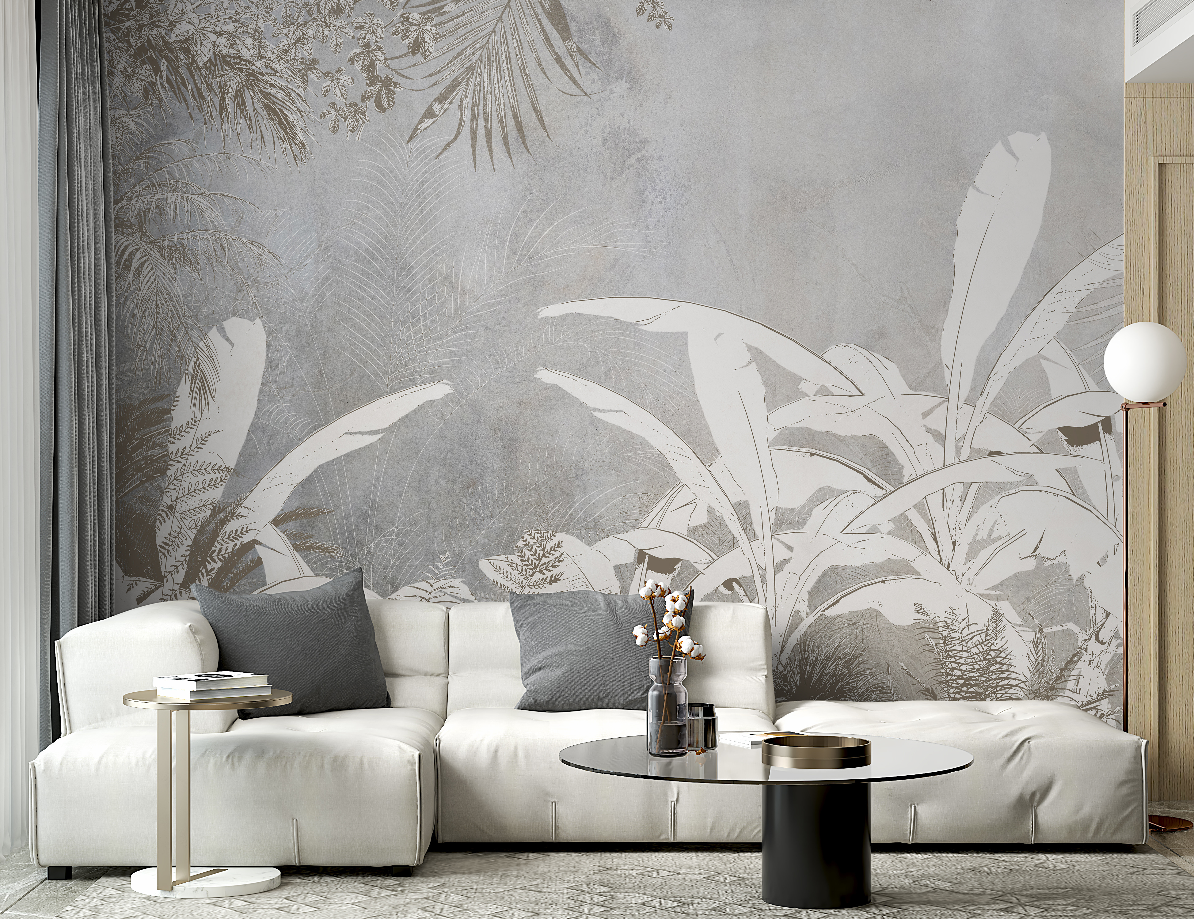 Papier peint blanc et gris avec plantes u95364pig2m - Papier peint blanc et gris avec plantes - tegory