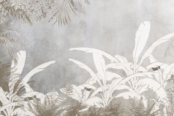 Papier peint blanc et gris avec plantes Papier peint blanc et gris avec plantes