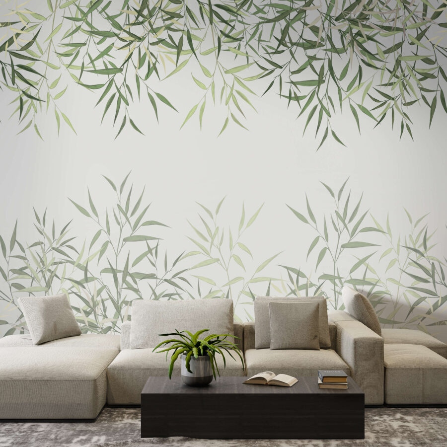 Feuilles de bambou délicates sur fond doux.